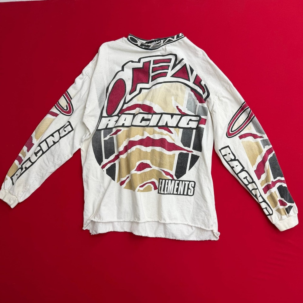 Vintage Y2K O'Neal Racing Elements Long Sleeve AOP T-Shirt White Motocross Large